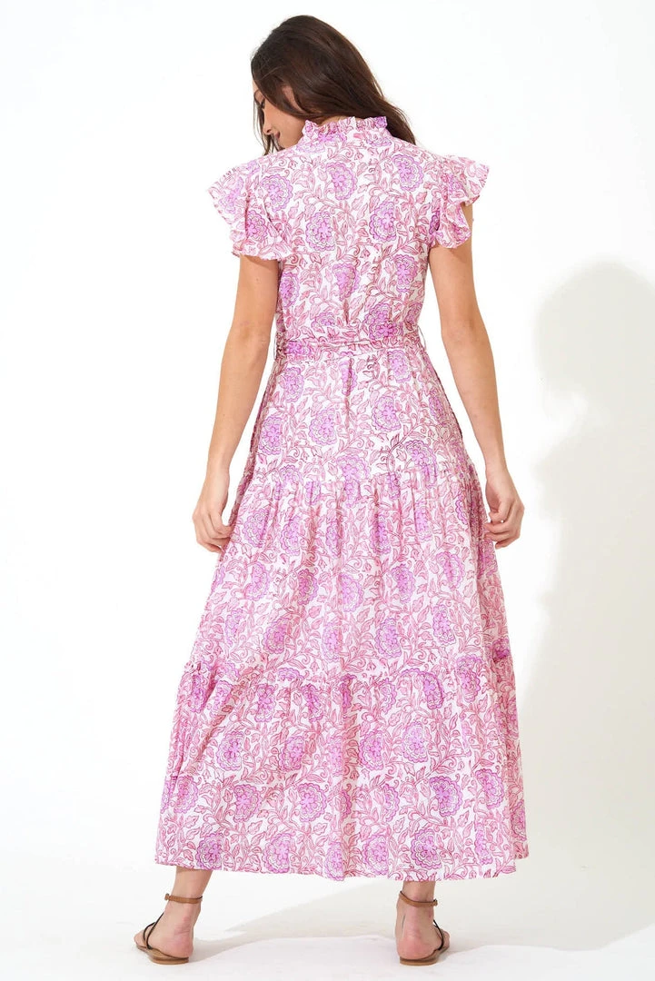 OLIPHANT Ruffle Collar Button Maxi- Malta Pink 6 OLIPHANT Ruffle Collar Button Maxi- Malta Pink