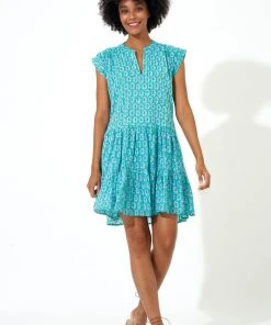 OLIPHANT Roll Sleeve Dress- Lisbon Green