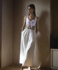 RosewaterHouse Raha Wide Leg Cropped Pants - White