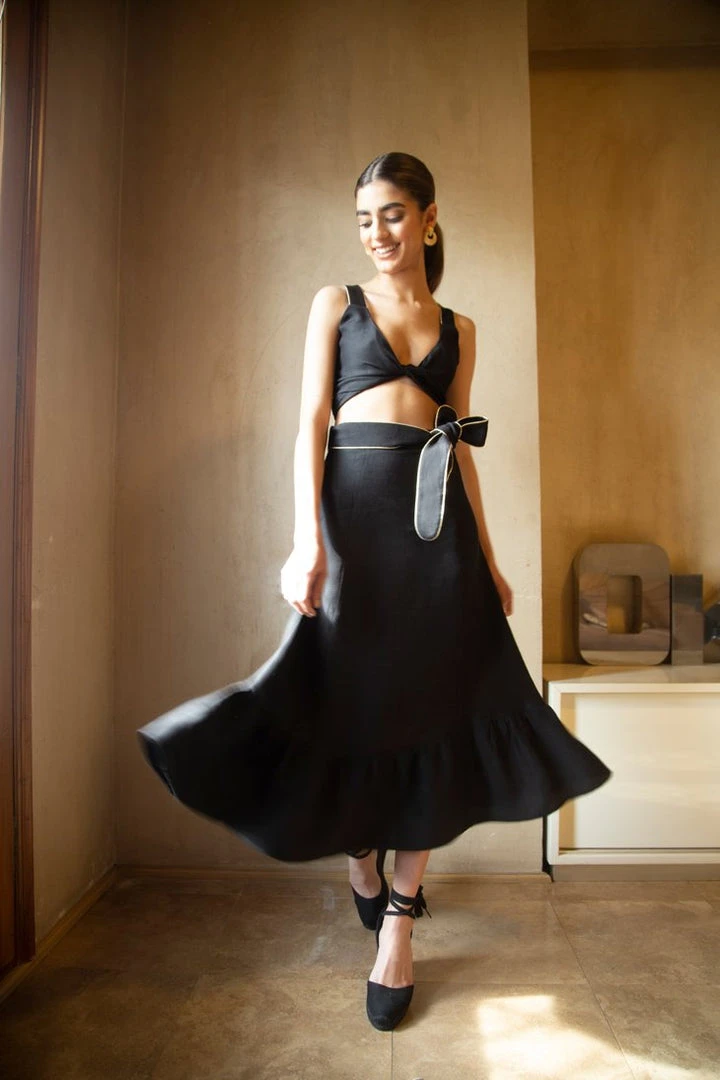 RosewaterHouse Noor Belted Midi Skirt - Black 4 RosewaterHouse Noor Belted Midi Skirt - Black