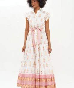 OLIPHANT Ruffle Collar Button Maxi- Leela Peach