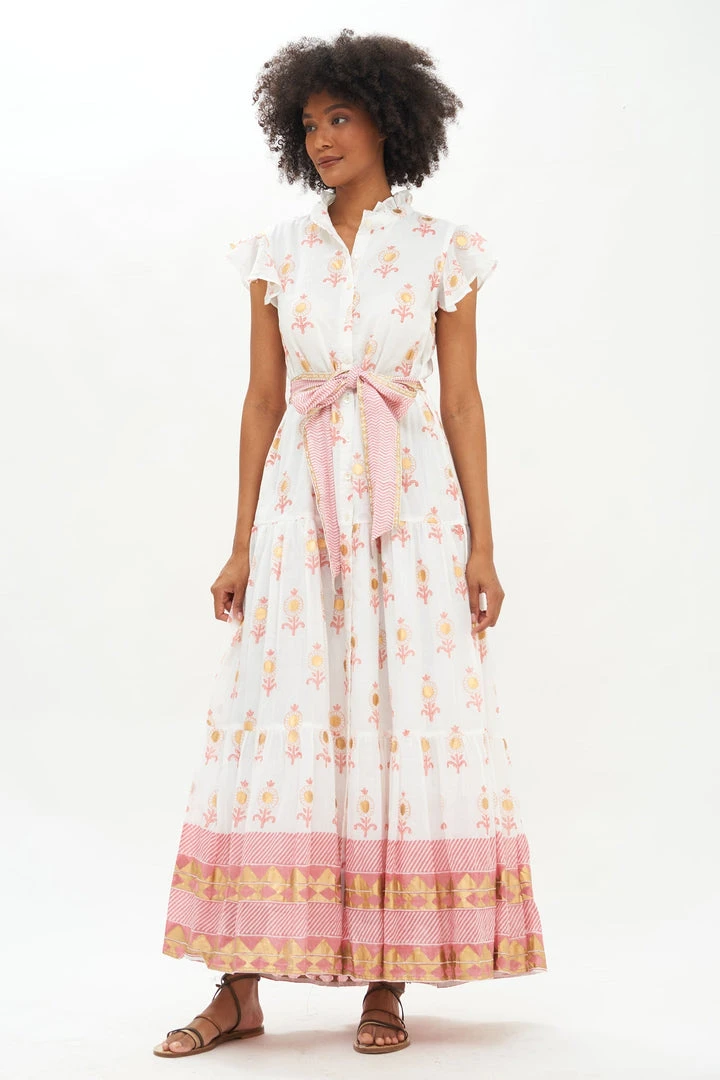 OLIPHANT Ruffle Collar Button Maxi- Leela Peach 3 OLIPHANT Ruffle Collar Button Maxi- Leela Peach