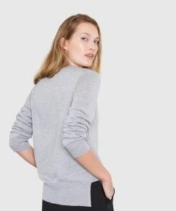 Santicler Tops Ellen Notched Neckband Merino Wool Sweater