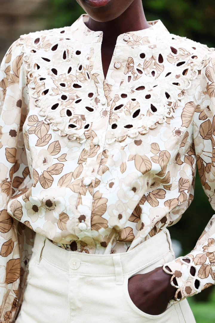 Seraphina Tops CUTWORK BLOUSE | Brown Florals 6 Seraphina Tops CUTWORK BLOUSE | Brown Florals