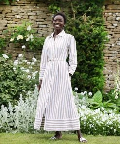 Seraphina THE PUFF SLEEVE SHIRT DRESS | Tan & White Stripe