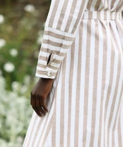 Seraphina THE PUFF SLEEVE SHIRT DRESS | Tan & White Stripe