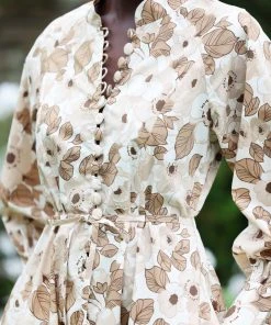 Seraphina CLOTHING THE BUTTON MAXI DRESS | Brown Florals