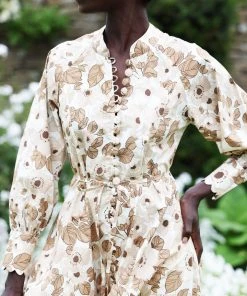 Seraphina CLOTHING THE BUTTON MAXI DRESS | Brown Florals