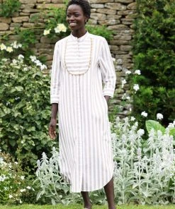 Seraphina THE MAXI BEACH SHIRT | Tan & White Stripe