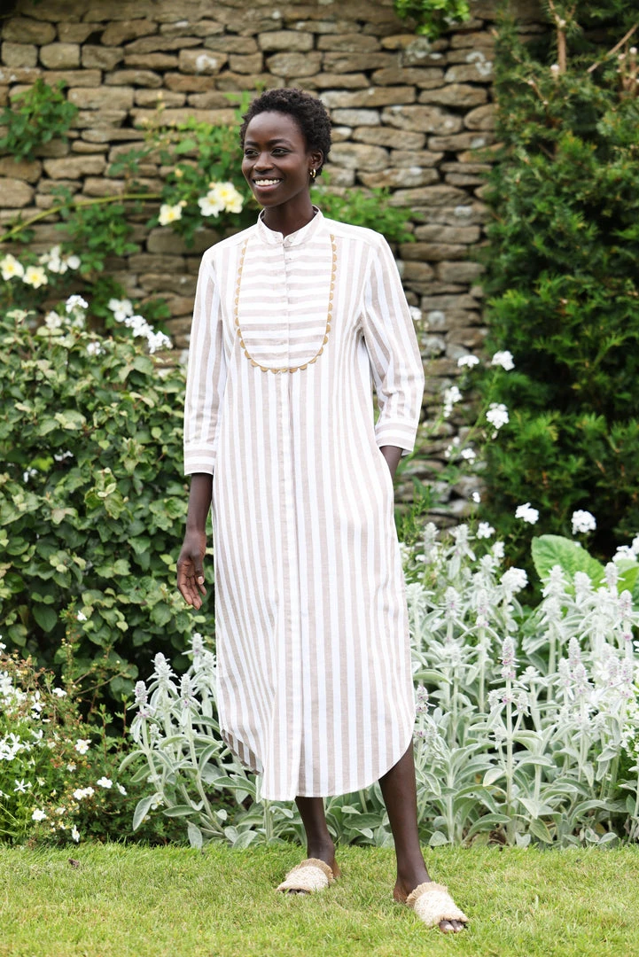 Seraphina THE MAXI BEACH SHIRT | Tan & White Stripe 3 Seraphina THE MAXI BEACH SHIRT | Tan & White Stripe