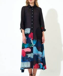 OLIPHANT Shirt Dress Midi- Pacifica Black