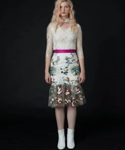 SKYLENCE QiaoChu Embroidered Midi Skirt WHAT'S HOT