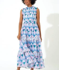 OLIPHANT Sleeveless Smocked Maxi- Cayman Blue