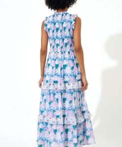 OLIPHANT Sleeveless Smocked Maxi- Cayman Blue