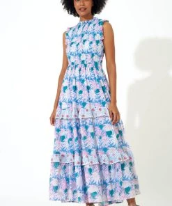 OLIPHANT Sleeveless Smocked Maxi- Cayman Blue