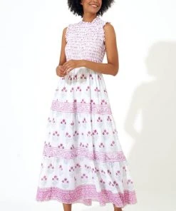 OLIPHANT Sleeveless Smocked Maxi- Indica Pink