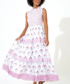 OLIPHANT Sleeveless Smocked Maxi- Indica Pink