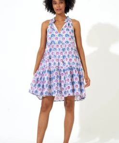 OLIPHANT Sleeveless Tiered Short Dress- Iris Blue