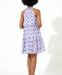 OLIPHANT Sleeveless Tiered Short Dress- Iris Blue