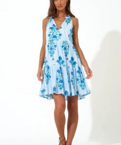 OLIPHANT Sleeveless Tiered Short Dress- Jaipur Blue Stripe