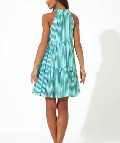 OLIPHANT Sleeveless Tiered Short Dress- Playa Green