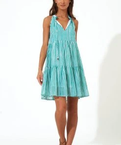 OLIPHANT Sleeveless Tiered Short Dress- Playa Green