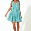 OLIPHANT Sleeveless Tiered Short Dress- Playa Green
