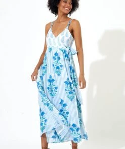 OLIPHANT Sleeveless Wrap Dress- Jaipur Blue Stripe