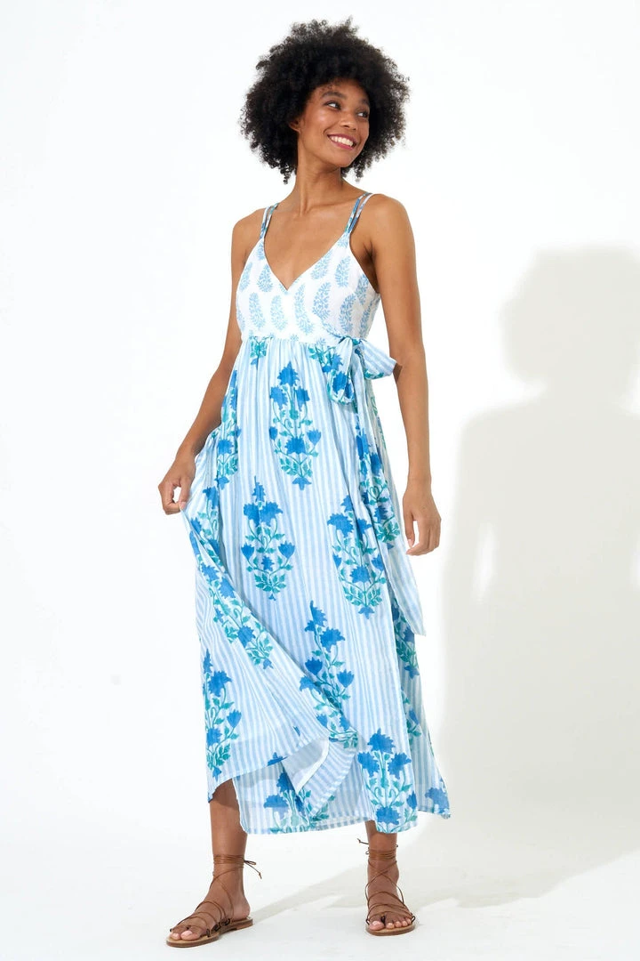 OLIPHANT Sleeveless Wrap Dress- Jaipur Blue Stripe 3 OLIPHANT Sleeveless Wrap Dress- Jaipur Blue Stripe