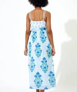 OLIPHANT Sleeveless Wrap Dress- Jaipur Blue Stripe