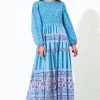 OLIPHANT Smocked Top Maxi- Fern Blue