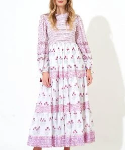 OLIPHANT Smocked Top Maxi- Indica Pink