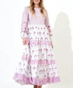 OLIPHANT Smocked Top Maxi- Indica Pink