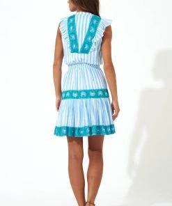 OLIPHANT Sleeveless Smocked Waist Short Dress- Nassau Blue