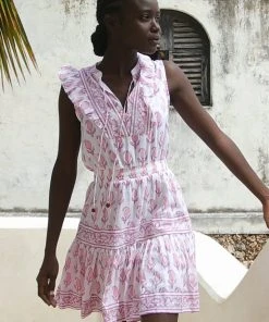 OLIPHANT Sleeveless Smocked Waist Short Dress- Tulip Pink