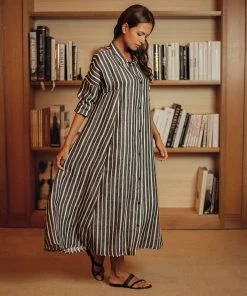 Daphne Wilde Stella In Black And White Striped Linen