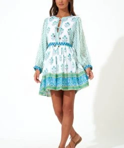 OLIPHANT Tie Front Balloon Sleeve- Indica Blue