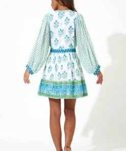 OLIPHANT Tie Front Balloon Sleeve- Indica Blue