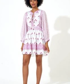 OLIPHANT Tie Front Balloon Sleeve- Indica Pink