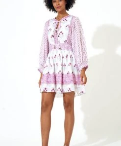 OLIPHANT Tie Front Balloon Sleeve- Indica Pink