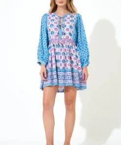 OLIPHANT Tie Front Balloon Sleeve- Iris Blue