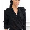 The Shirt By Rochelle Behrens The Ruffled Shirt In Black Swiss Dot