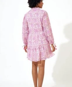 OLIPHANT Long Sleeve Yoke Dress- Malta Pink