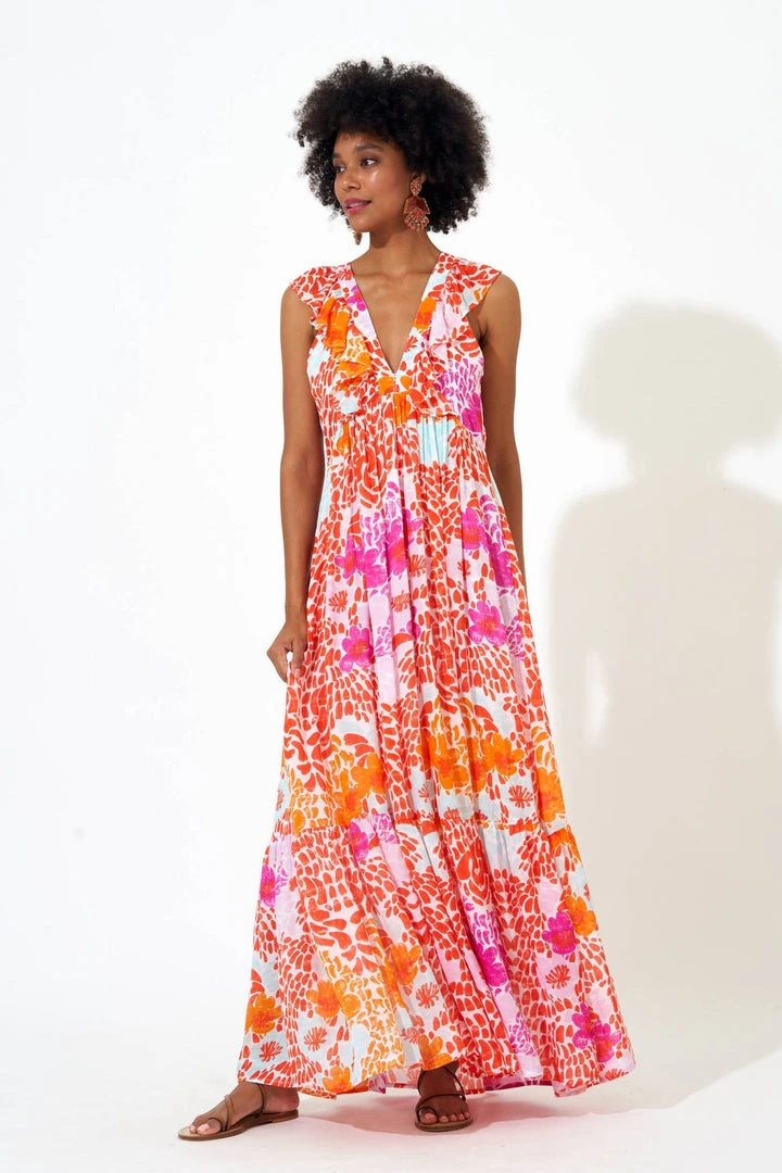 OLIPHANT Ruffle V-Neck Maxi- Antigua Orange 4 OLIPHANT Ruffle V-Neck Maxi- Antigua Orange