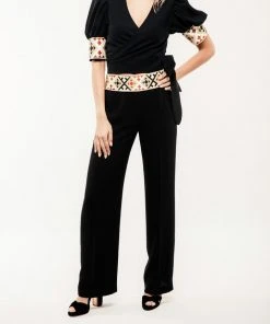 RosewaterHouse Embroidered Kaveh Straight Leg Pant - Black