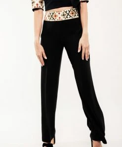 RosewaterHouse Embroidered Kaveh Straight Leg Pant - Black