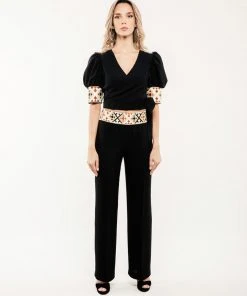 RosewaterHouse Embroidered Kaveh Straight Leg Pant - Black