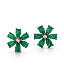 Couplet Wedding Guest Shop Les Fleurs Emerald And Diamond Earrings