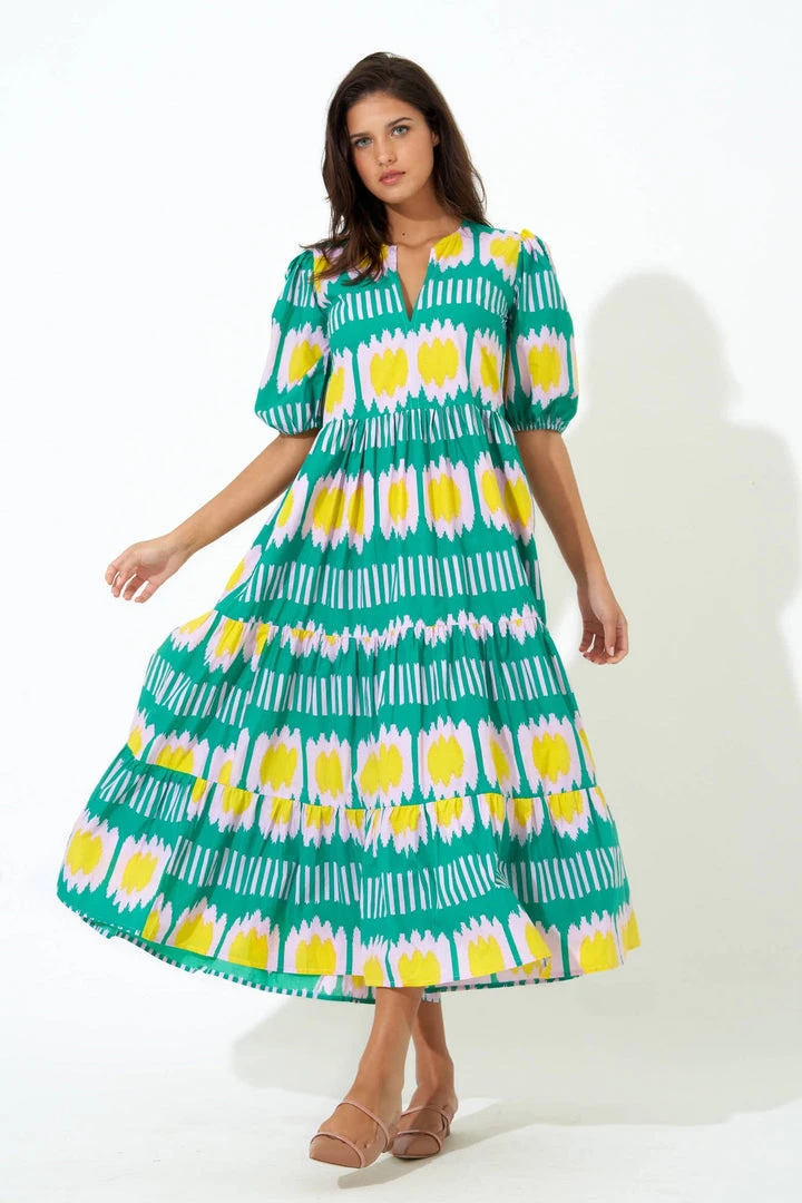 OLIPHANT Puff V-Neck Maxi- Ikat Green 4 OLIPHANT Puff V-Neck Maxi- Ikat Green