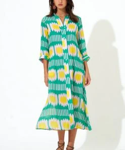 OLIPHANT Shirt Dress Midi- Ikat Green